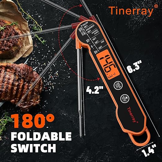 Professional Digital Meat Thermometer Instant Read Waterproof – Folding Probe Food Thermometer with Backlight & Calibration, Fast Read for BBQ, Grill, Deep Fry, Liquids, Gift for Chef (Orange)