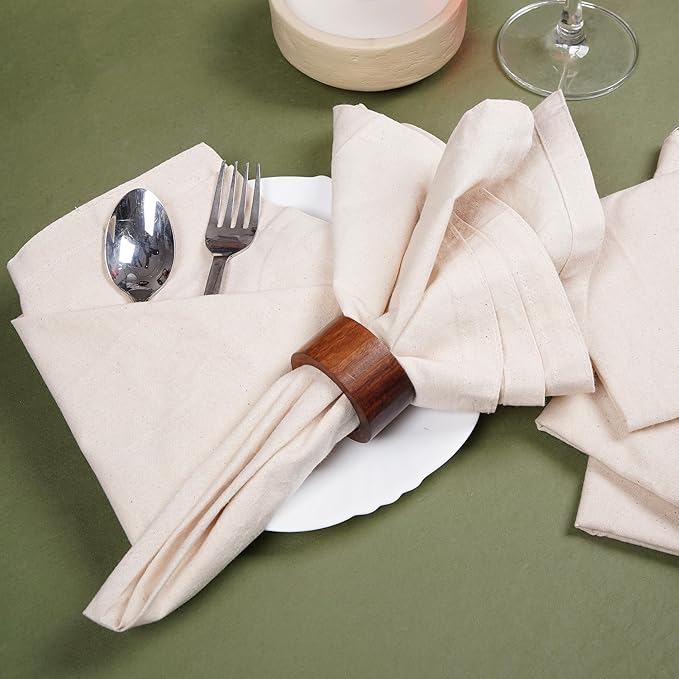 Marubhumi Cotton Cloth Dinner Napkins Set of 12, 18x18 Natural Premium Quality Mitered Corners Cotton Blend Wedding and Cocktail Napkins, Machine Washable (Cream)