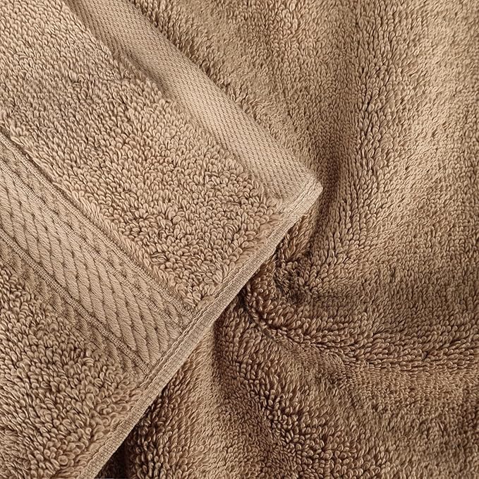 Superior Egyptian Cotton Pile 8 Piece Towel Set, Includes 2 Bath, 2 Hand, 4 Face Towels/ Washcloths, Ultra Soft Luxury Towels, Thick Plush Essentials, Guest Bath, Spa, Hotel Bathroom, Latte