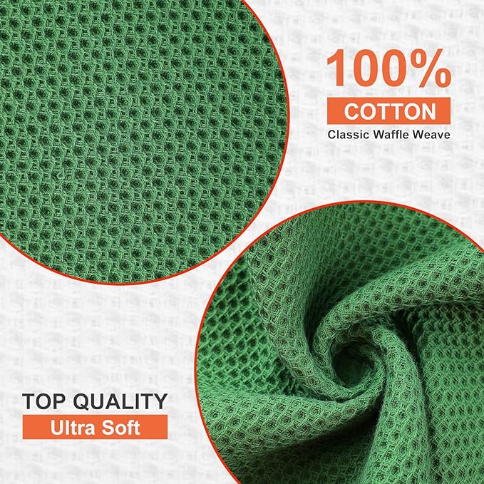 Kitinjoy 100% Cotton Kitchen Dish Cloths (12 X 12 Inches, Grass Green), 8 Pack Waffle Weave Ultra Soft Absorbent Dish Towels for Drying Dishes Quick Drying Kitchen Towels Dish Rags