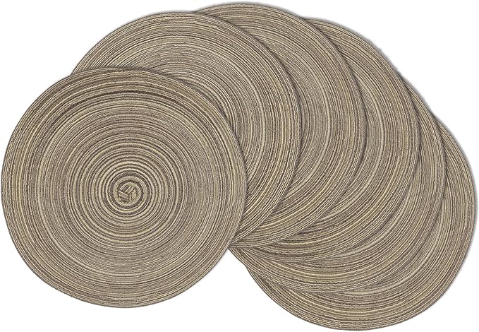 Braided Round Placemats Set of 6,Woven Washable Non-Slip Table Mats for Kitchen Dining, 14.5 Inch, Heat Resistant - Natural Fabric Indoor Outdoor Place Mats(Coffee)