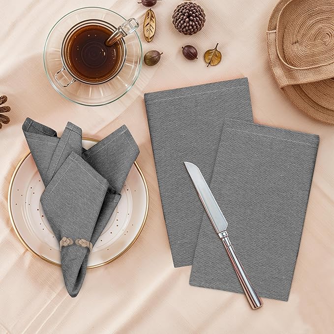 Ruvanti Cloth Napkins Set of 12, 18x18 Reusable Napkins Cloth Washable, Soft & Durable Table Napkin, Poly Cotton Fabric Dinner Napkins for Parties, Christmas, Thanksgiving, Weddings - Black Beauty