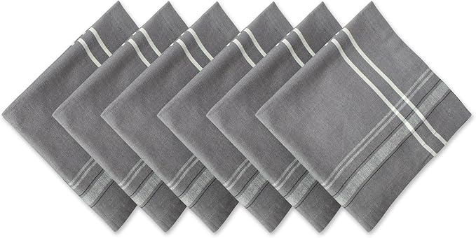 DII French Stripe Tabletop Collection Farmhouse Style Dining Table Linen Napkin Set, 20x20, Gray Chambray, 6 Piece