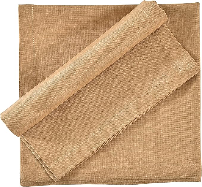 Cloth Napkins Dinner Washable Set of 4 in Cotton Linen Fabric Premium Quality, Mitered Corners for Reusable Every Day Use Pre Shrunk and Good Absorbency Christmas Napkins (Pack of 4, Khaki Beige)