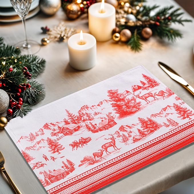Maison d' Hermine Placemats Set of 4 100% Cotton Washable Cloth Place Mats, Reusable Table Mats for Kitchen Dining Decoration, Party, Wedding, Restaurant Spring/Summer (Basse Cour, 13" x 19")