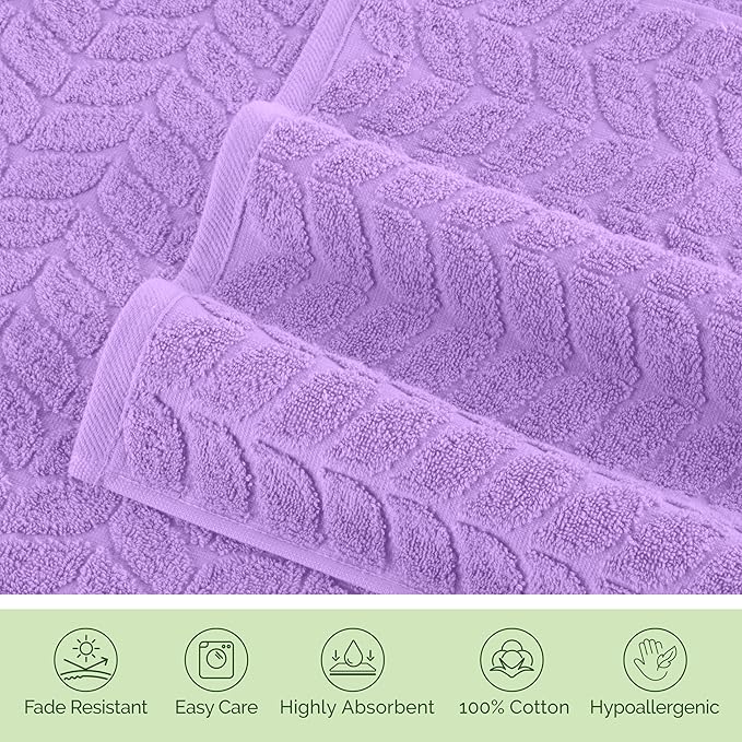 Elegant Comfort Luxury 6-Piece 100% Turkish Cotton Jacquard Braided Textured Premium Hotel Quality Towel Set– Soft and Absorbent, Includes 2 Bath Towels, 2 Hand Towels and 2 Washcloths, Lilac