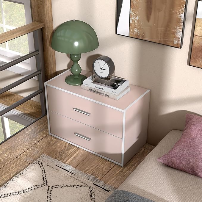 Homes: Inside + Out Apexa 2-Drawer Wooden Stackable Storage Drawers, Small Food Pantry Cabinet, Cajonera De Madera, Underbed Drawer Dorm Teen Room Decor & Bedroom, Home Office, Kitchen, Light Pink