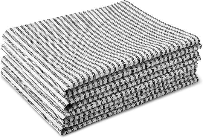 Encasa XO Cotton Kitchen Towel Set | Hand and Tea Cloth for Cleaning & Quick Drying, X-Large 28"x18" (Pack of 4) Highly Absorbent - Ticking Black