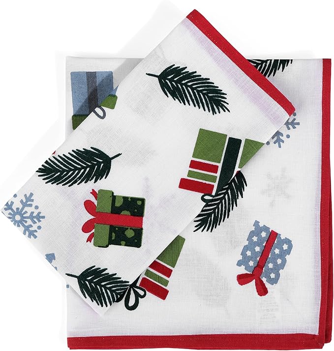 FINGERCRAFT Cloth Napkins, Set of 12 Cotton Linen Blend Printed Dinner Napkins Cloth Mitered Corner Perfect for Parties Dinners Christmas 20x20 Wonderland
