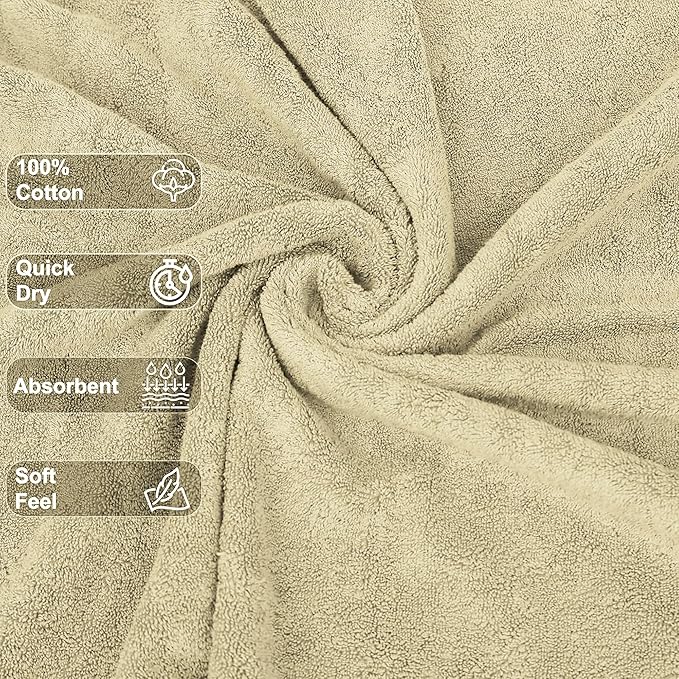GOLD TEXTILES Luxury Wash Cloths Set of 12, Sand (13x13 Inches) 100% Ring Spun Cotton, Premium Feel with High Absorbancy Ideal Washcloths for Bathroom,Salon, Spa and Gym