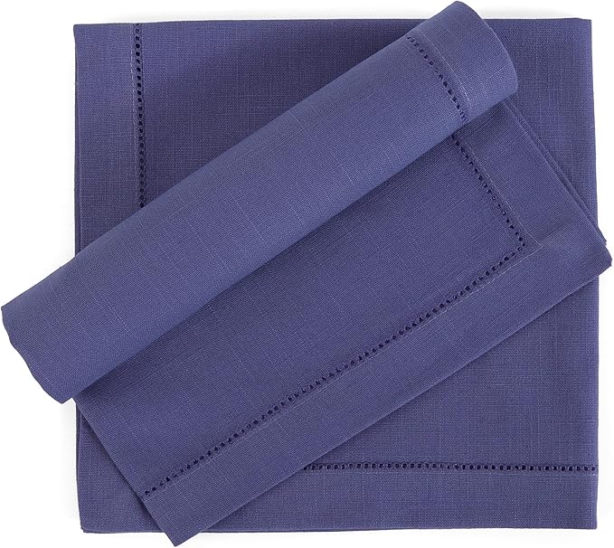 FINGERCRAFT Cloth Napkins, Hemstitched Napkins Cloth, 20 x 20 Inch Generous Picot Hem and Mitered Corner, Everyday Use Premium Quality Perfect for Parties Dinners Weddings Cocktail Set of 6 Navy