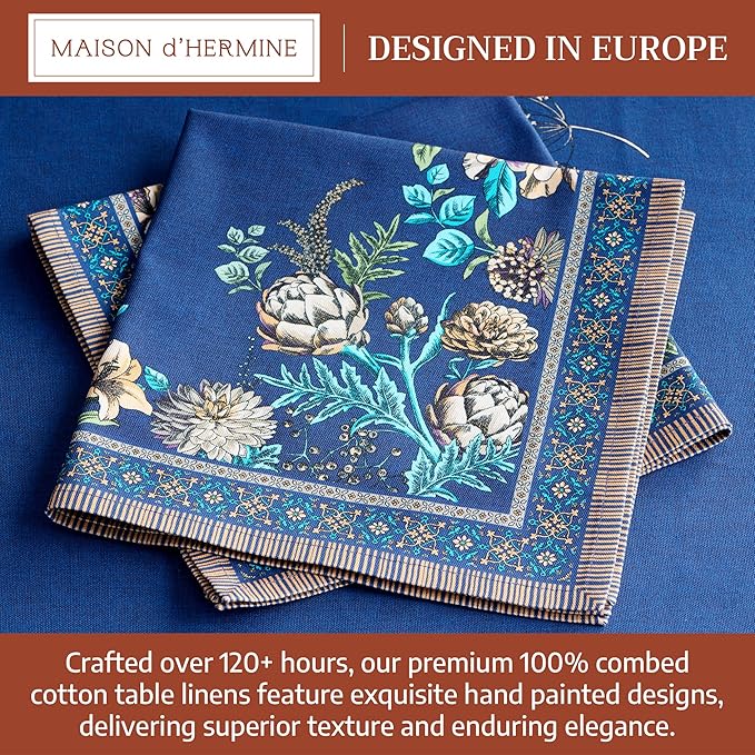 Maison d' Hermine Napkin 100% Combed Cotton Premium Set of 4 Decorative Washable Table Cloth Napkins for Dining, Home, Wedding, Banquet, Artichoke - (20”x20”)