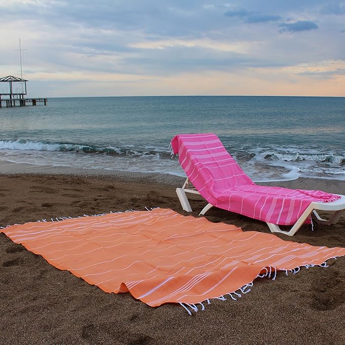 Bersuse Towels Anatolia XL Beach Blanket Throw Blanket Turkish Towel 100% Cotton Extra-Large Quick-Dry Lightweight Premium Peshtemal Towel - 61x82 Inches, Orange