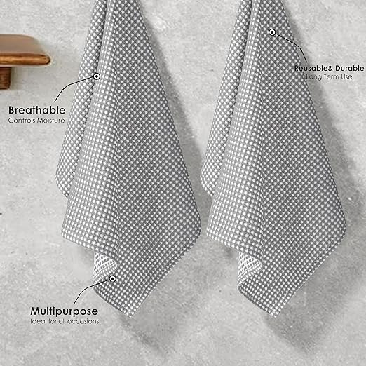 12 Pack Dual Reversible Waffle Weave Dish Cloth, 12x12 Inch, 100% Cotton, Absorbent Dishcloth Set, Quick Dry, Soft for Cleaning, Wiping, Hand Towels, Dish Rags, Durable, Ash Grey