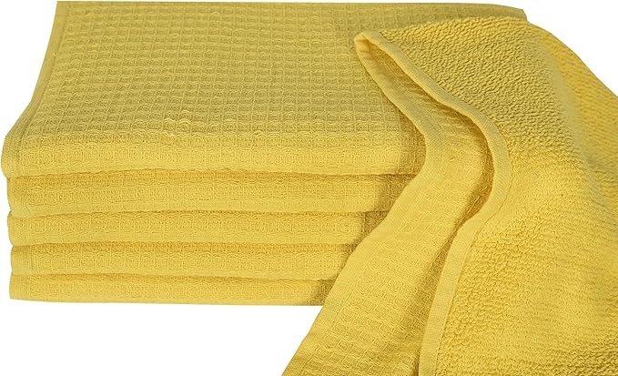 Dish Towels|Kitchen Dish Cloths Two-Sided Waffle Terry|13x28 Inches 100% Cotton Dish Rags Washing Dishes|Super Absorbent Reusable Quick Drying Dish Towels| 6-Pc Set Lemon Yellow