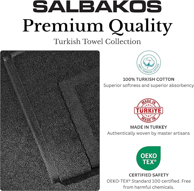 SALBAKOS 100% Turkish Cotton Bath Mat Towel Set of 2 Piece Black | 20x34 in Large Bath Mats | Luxury Hotel Quality, Thick, Absorbent, Quick Dry Bathmats for Bathroom & Toilet (Black, 2 Bath Mats)