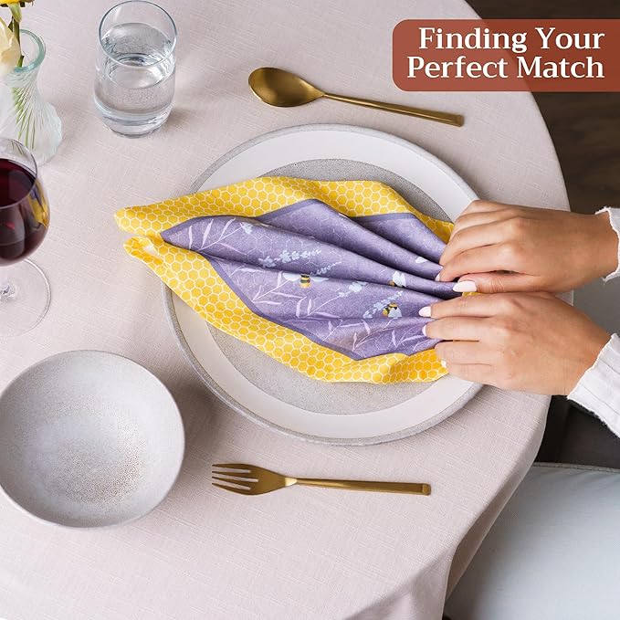 Maison d' Hermine Cloth Napkins Set of 4 100% Cotton Everyday Reusable Square Napkins Cloth Washable Dinner Wedding Restaurant Gifts for Mothers Day Spring/Summer (Bees are Buzzing, 18" x 18")