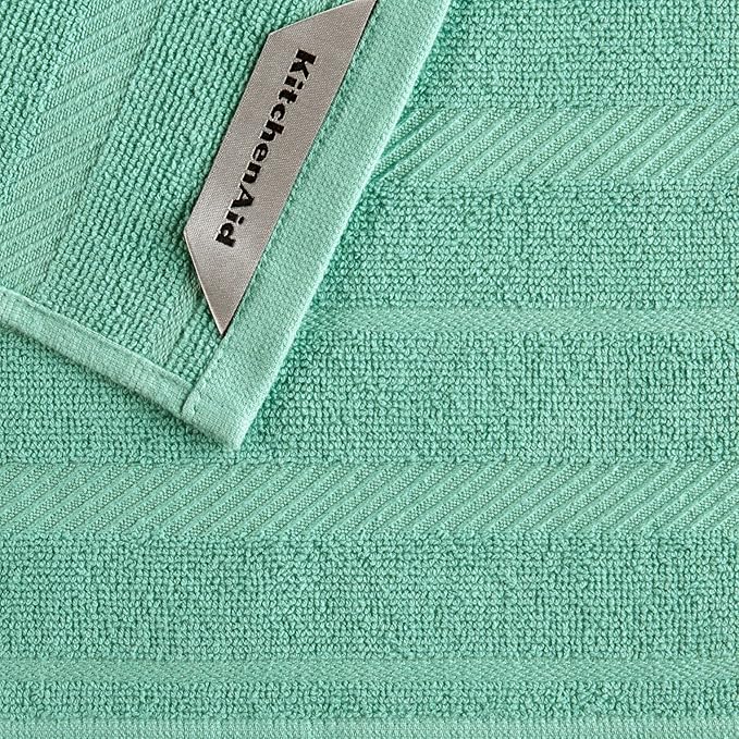 KitchenAid Albany Dishcloth 8 Pack Set, Aqua Sky/White, 12"x12"
