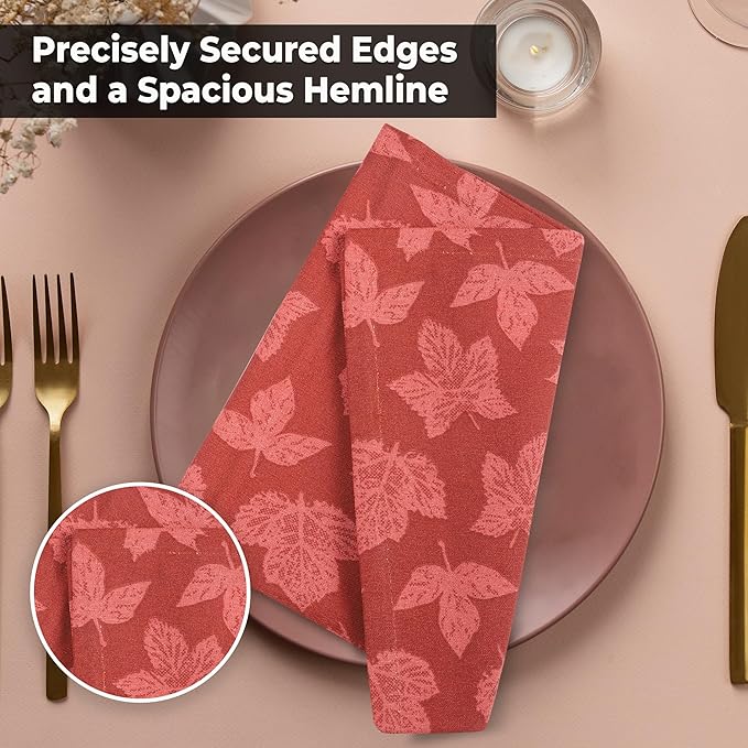 Urban Villa Cloth Napkins Set of 12 20x20 Inches 100% Cotton Napkins Cloth Washable Durable Reusable Absorbent Table Dinner Napkins Cloth for Thanksgiving Hotel Lunch Restaurant Parties – Brown Leaves