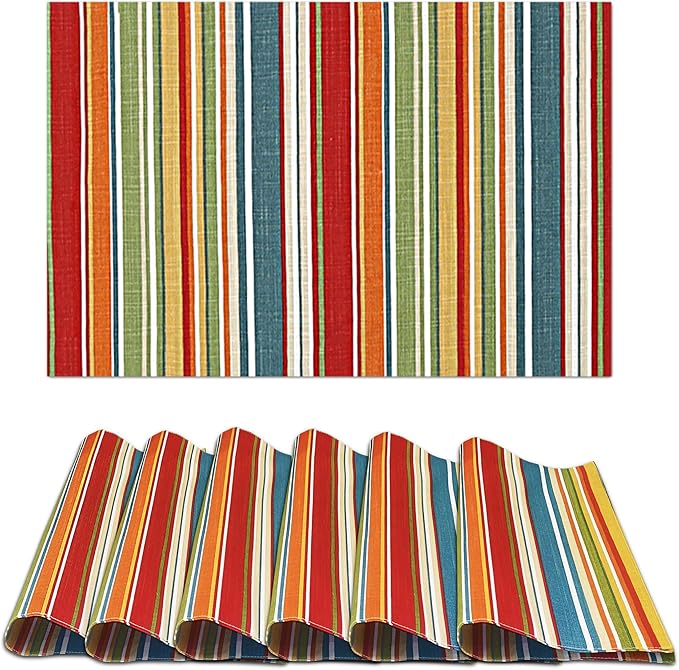Ruvanti Placemats 100% Cotton 13x19 Inch, Dining Table Placemats Set of 6, Place Mats for Dining Table Decor, Kitchen & Table Linens, Coffee Mat for Christmas Dinners - Multi Stripe