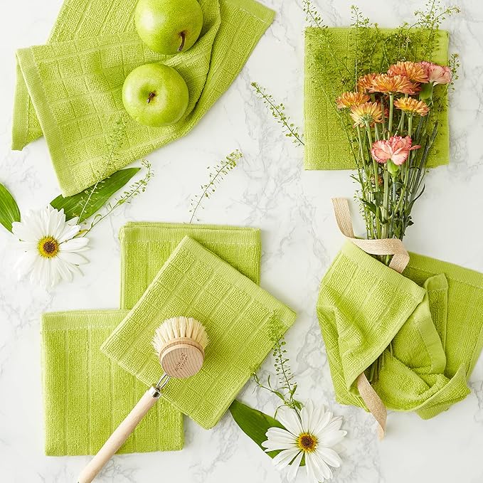 DII Basic Terry Collection Solid Windowpane Dishcloth Set, 12x12, Avocado, 6 Count