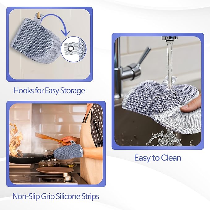 Casa Platino Silicone Oven Mitts & Potholders, 4-Piece – Pot Holders for BBQ & Baking, Oven Mitt for Kitchen & Microwave – Heat Resistant Up to 500°F, Durable & Flexible – Indigo