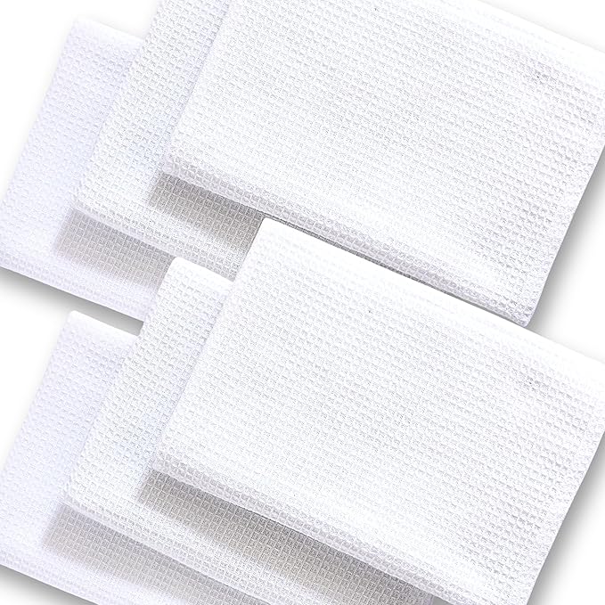 Highly Absorbent Cotton Dish Towels for Drying - Set of 6 White Kitchen Towels - 18"X28" Lint Free Waffle Weave Cloth Linen Hand Bathroom Bulk Dishtowels