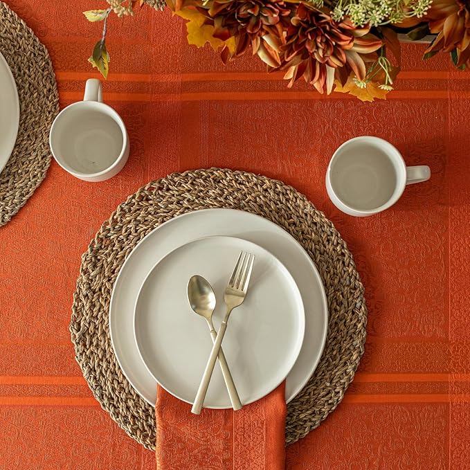 Benson Mills Ravenna Yarn Dyed Jacquard Heavyweight Fabric Table Cloth, Everyday, Parties, Weddings, Holiday, Fall and Thanksgiving Tablecloth (60" x 104" Rectangular, Bison/Rust)