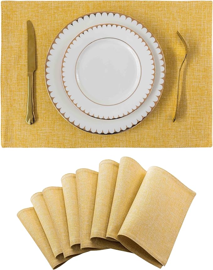 Home Brilliant Cloth Placemats Set of 8 Linen Placemat Washable Heat Resistant Dining Table Place Mats for Kitchen Table Holiday Dinner Spring Decoration, Yellow
