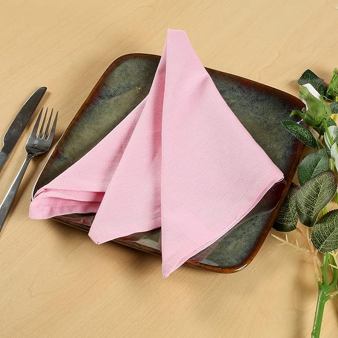 FINGERCRAFT Cloth Dinner Napkins Cotton Linen Fabric Soft Set of 12 Plain Reusable Washable for Dining Party Table Decoration 18x18 Inch Pink Lady Easter Color