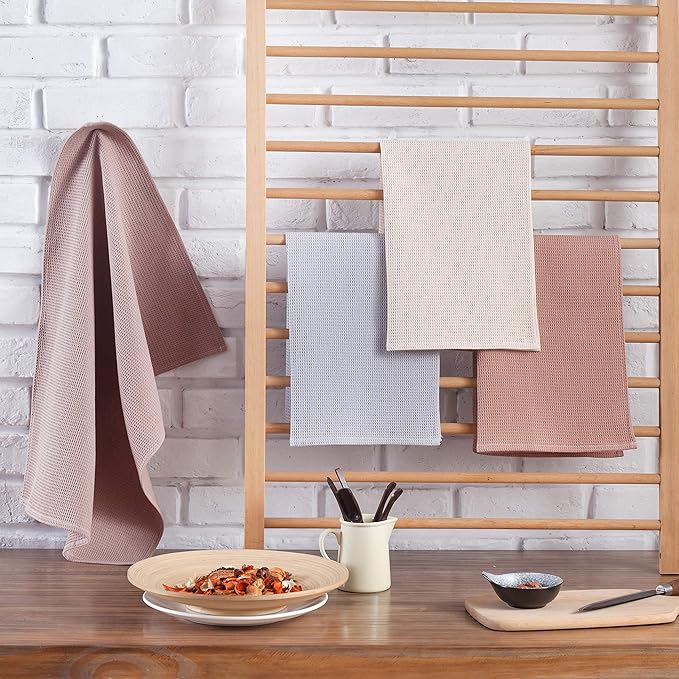 PY HOME & SPORTS Dish Towel Set, 100% Cotton Waffle Weave Kitchen Towels 4 Pieces, Super Absorbent (17 x 25 Inches, Set of 4)