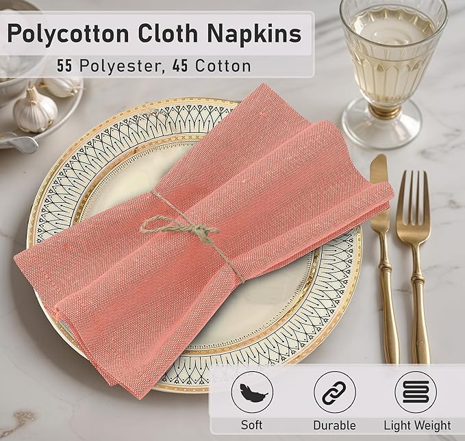 Ruvanti Cloth Napkins Set of 12, 18x18 Reusable Napkins Cloth Washable, Soft & Durable Table Napkin, Poly Cotton Fabric Dinner Napkins for Parties, Christmas, Thanksgiving, Weddings - Orange Rust