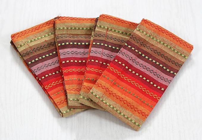 ACCENTHOME 100% Cotton Salsa Stripe Napkin Set of 12 18x18 inch Red/Rust Multicolour Dinner Napkins - Washable Soft Premium Hotel Quality Reusable Perfect Table Linen for Family Dinners Weddings