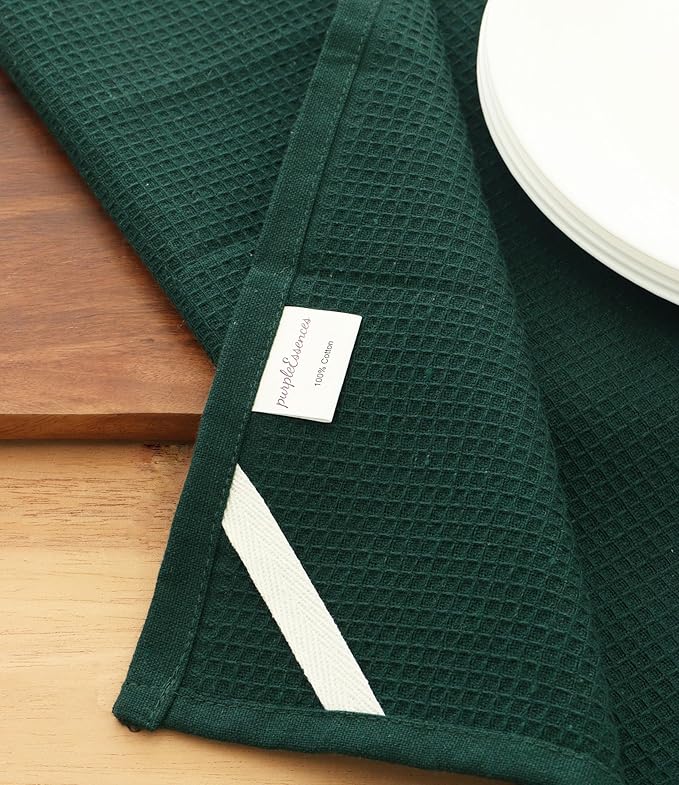 PurpleEssences Waffle Weave Kitchen Towel, 100% Cotton - 15x25 Inches with Hanging Loop, Ultra Soft Absorbent Quick Drying Dish Cloth, Tea and Hand Towels, 6 Pack - Spring Easter Summer - Green
