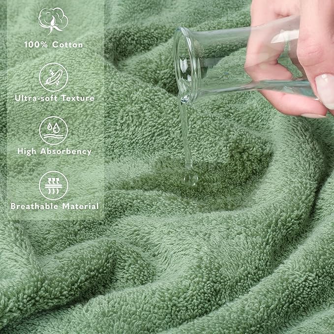 American Soft Linen 100% Cotton 600 GSM Turkish 40x80 Oversized Bath Towel Sheet, Extra Large Adult Towels for Bathroom, Sage Green