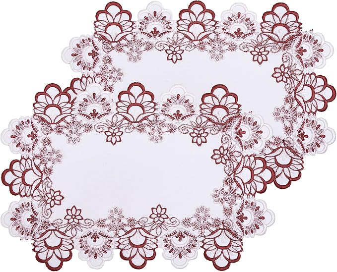 White Red Linen Placemats 14”x20” Set of 2, Neutral Lace Coffee Table Topper Dresser Scarf Place Mats (Set of 2, Red)