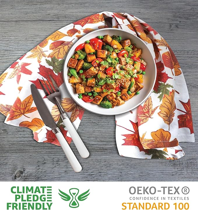 Urban Villa Kitchen Towels Harvest Leaves Print Dish Towels Set of 6 20" X30” 100% Cotton Highly Absorbent Quick Drying Dish Cloths & Dish Towels Thanksgiving Fall Tea Towels with Hanging Loop Towels