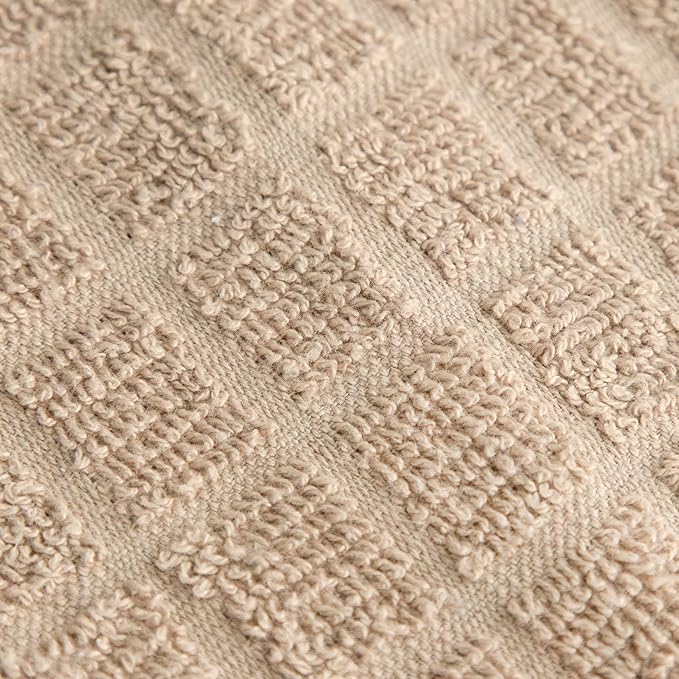 Ritz Premium Kitchen Towel and Dish Cloth Value Set: Highly Absorbent, Super Soft, Long-Lasting, 100% Cotton Checked and Solid Hand Towels, Tea Towels, Bar Towels - 6 Pack, Putty