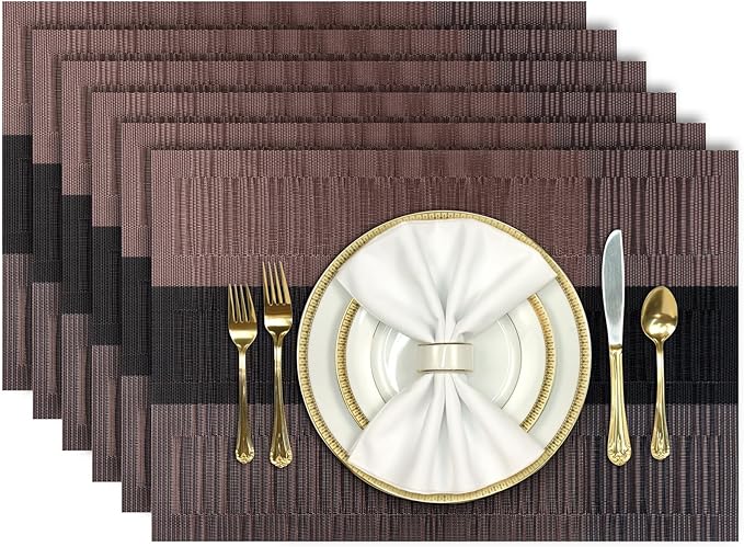 Aofmee Placemats, Heat Resistant Place Mats Set of 6, Washable PVC Table Mats, Woven Vinyl Plastic Placemats for Kitchen Dining Table, Non-Slip Stain Resistant Placemat Indoor Outdoor, Easy to Clean