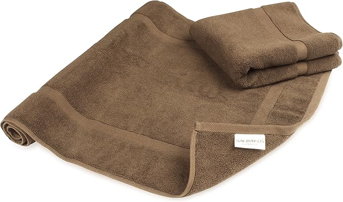 SALBAKOS 100% Turkish Cotton Bath Mat Set 2-Piece - 20x34 inch, Hotel & Spa Collection, Soft, Absorbent, Long Lasting, Durable Bathroom Rugs | Made in Turkey (Chocolate, 2 Bath Mats)