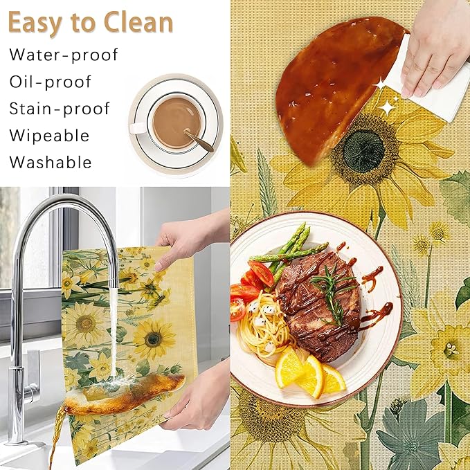 Placemats12x18 Inch,Yellow Floral Placemats,Sunflower Daisy Kitchen Dining Coffee Table Mats Set of 6 for Home Indoor Outdoor Party