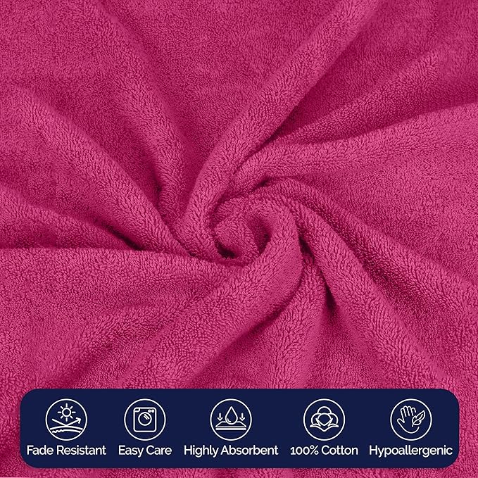 Elegant Comfort Premium Cotton 8-Piece Towel Set, Includes 4 Washcloths, 2 Hand Towels and 2 Bath Towels, 100% Turkish Cotton - Highly Absorbent and Super Soft Towels for Bathroom, Hot Pink