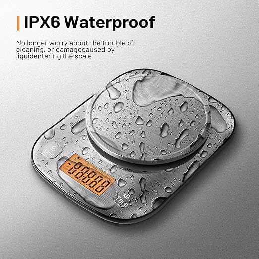 GRAM PRES Food Kitchen Scale Digital Weight Grams and Oz with IPX6 Waterproof，Professional Stainless Steel Digital Kitchen Food Scale 11lb/0.01oz with Bowl for Weight Loss Dieting Baking Cooking