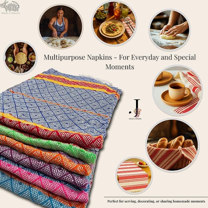 Jacq & Jürgen – Set of 6 Multicolor Cotton Cloth Napkins – 22"x18" – Dinner Table Linens or Tortilla Warmer Cloths - 100% Cotton - Premium Materials (Chevron Multicolor)