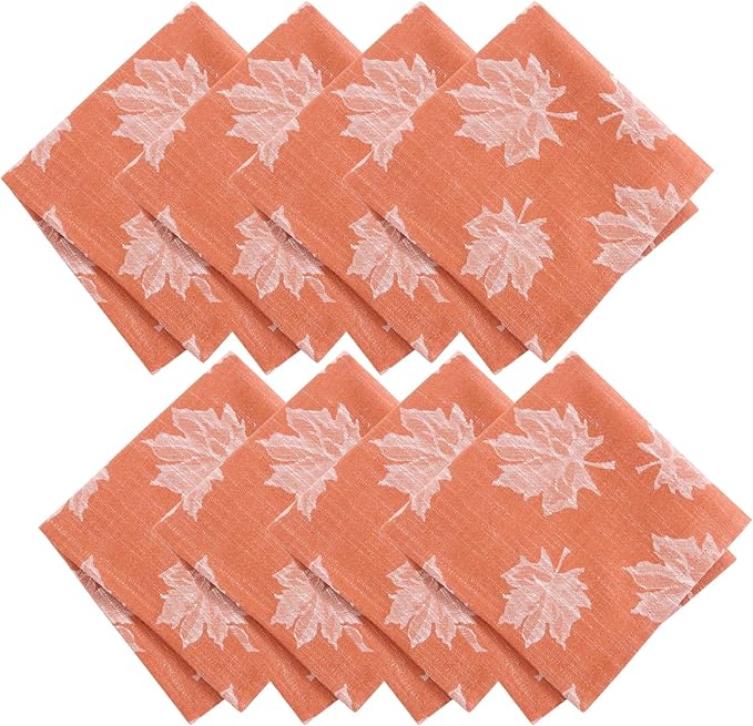 Elrene Home Fashions Falling Leaves Jacquard Cotton Dinner Napkins, Set of 8, 17"x17", Sienna