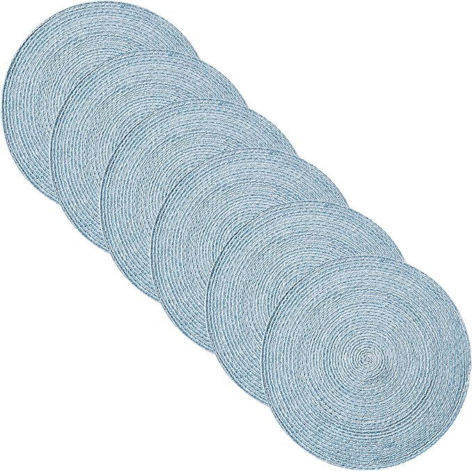 Round Placemats Set of 6-100% Cotton Two-Tone Placemat for Dining Table - Woven Braided Table Setting Place Mat - Washable Table Decor for Kitchen, Farmhouse, Rustic, Everyday Use, Dark Blue