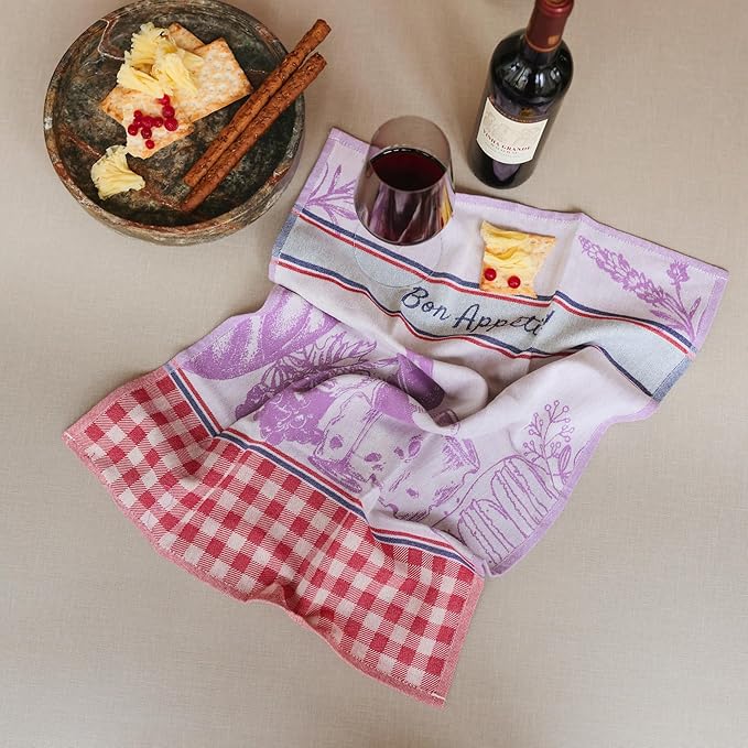 sea me at home 100% Cotton French Jacquard Kitchen Tea Towel Set of 4 - Italian & French Gourmet Kitchen Towels (Gourmet Moments)