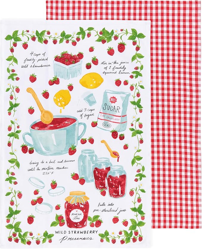 Now Designs Jam Recipe Collection Floursack Dishtowels Set of 2, 100% Cotton, W18 x L28in, Nostalgic Kitchen Linens
