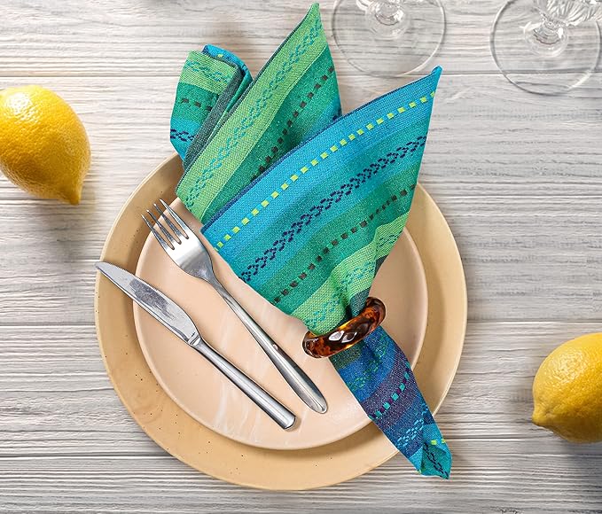 Ramanta Home Salsa Stripe Teal Oversized Cloth Napkins 20x20 Inches, Cotton Soft & Durable Table Napkin Ideal for Weddings, Restaurant, Washable Kitchen Fabric for Everyday Use