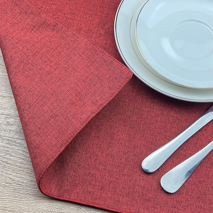 Weabetfu Cloth Placemats Set of 4 Heat Resistant Dining Table Placemmats Cotton Linen Machine Washable Kitchen Table Mats Wrinkle Free Thick Fabric Place Mat,Easy to Clean,13"x19" Burgundy